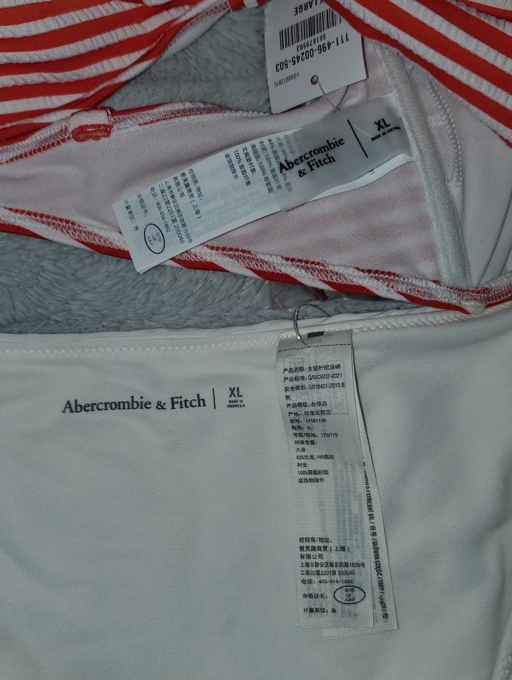 NWT Abercrombie & Fitch Striped Bikini Top with Solid White Bottom Size XL - Picture 5 of 12